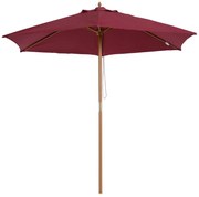 Outsunny Chapéu de Sol Ø250x230cm Chapéu de Sol com Mastro de Madeira com 6 hastes Sistema de Polia com Fixação para Jardim Pátio Terraço Vinho