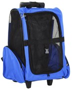 PawHut Transportadora 2 em 1 Animais Estimação Mochila Carrinho Viagem Cães Gatos Prática Alça Retrátil 42x25x55cm Azul | Aosom Portugal