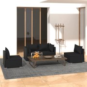 4 pcs conjunto lounge de jardim c/ almofadões vime PE preto