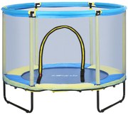 ZONEKIZ Trampolim Infantil Ø110cm com Rede de Segurança para Crianças de 1-6 Anos com Proteção de Bordas Ø140x115cm Azul | Aosom Portugal