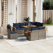 vidaXL 9 pcs conjunto sofás p/ jardim c/ almofadões vime PE cinzento