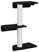 PawHut Árvore para Gatos de Parede com 3 Plataformas Almofada Removível e 2 Postes de Arranhar de Juta Torre para Escalar 63x28x93,5cm Preto e Bege