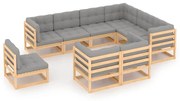 9 pcs conjunto lounge de jardim c/ almofadões pinho maciço