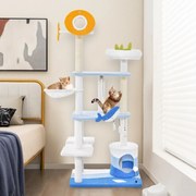 Arranhador para gatos de 168 cm com vários níveis, rede com tema do oceano, postes de arranhar cobertos de sisal e brinquedos pendurados Azul