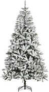 HOMCOM Árvore de Natal Artificial 225 cm com Neve Ignífugo com 1300 Ramos Folhas de PVC Base Dobrável Verde