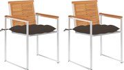 vidaXL Cadeiras de jardim com almofadões 2 pcs acácia maciça e aço