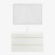 Conjunto De Móvel De Casa De Banho Suspenso Em Madeira E Folha De Freixo Com Lavatório Integrado Ona Branco & Led Retangular - Sklum