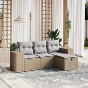 vidaXL 4 pcs conj. sofás jardim c/ almofadões vime PE bege misturado