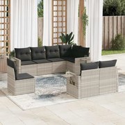 vidaXL 8 pcs conj. sofás jardim c/ almofadões vime PE cinzento-claro
