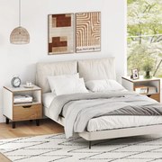 Conjunto 2 Mesas de cabeceira ou mesas de apoio modernas com gaveta Estante aberta para arrumação Pernas de metal Castanho + Branco