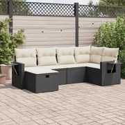 6 pcs conjunto sofás de jardim c/ almofadões vime PE preto