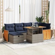 vidaXL 7 pcs conjunto sofás jardim c/ almofadões vime PE/acácia preto