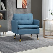 Poltrona Sala de Estar Poltrona Relax com Apoio para os Braços Assento Acolchoado e Pés de Aço 76x68x80 cm Azul