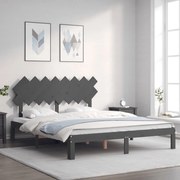 Estrutura de cama com cabeceira 160x200 cm madeira maciça cinza