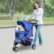 Carrinho Dobrável para animais de Estimação Cão ou Gato Carrinho com Rodas 360º - cor Azul - 75x45x97 cm