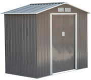 Outsunny Abrigo de Jardim Metálico de Exterior 213x130x185 cm Abrigo de Jardim com 2 Portas Deslizantes e 4 Janelas Cinza Claro | Aosom Portugal