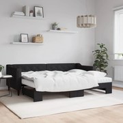 vidaXL Sofá-cama com gavetão e colchões 80x200 cm tecido preto
