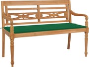 vidaXL Banco Batávia c/ almofadão verde 120 cm teca maciça