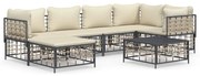 7 pcs conjunto lounge de jardim c/ almofadões vime PE antracite