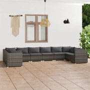 10 pcs conjunto lounge de jardim c/ almofadões vime PE cinzento