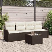 vidaXL Conjunto de sofá de jardim de 5 peças com almofadas marrons em rattan poliéster