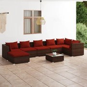vidaXL 8 pcs conjunto lounge jardim c/ almofadões vime PE castanho
