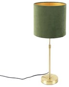 Candeeiro de mesa dourado/latão com abajur de veludo verde 25 cm - Parte Country / Rústico