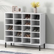 vidaXL Sapateira + pernas metal 95x35x86 cm madeira maciça OSLO branco