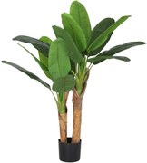 HOMCOM Planta Artificial Ø17x120 cm Bananeira Atificial com Vaso e 15 Folhas Planta Artificial Decorativa para Interior Verde