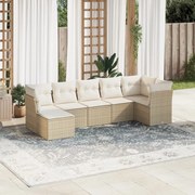 vidaXL 7 pcs conjunto de sofás p/ jardim com almofadões vime PE bege