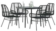 vidaXL Conjunto de jantar jardim 5 peças vidro vime PE preto