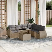 vidaXL 7 pcs conjunto de sofás p/ jardim com almofadões vime PE bege