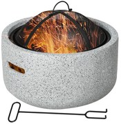 Outsunny Brasero Exterior Redondo Brasero para Jardim com Atizador Protetor de Faíscas e Grade Ø45x34 cm Cinzento