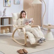Cadeira de baloiço estofada, cadeira relaxante com braços e estrutura em aço, para sala de estar, quarto, cor creme