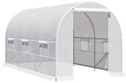 Outsunny Estufa Tipo Túnel 400x200x200cm Estufa de Jardim com Portas Enroláveis e 6 Janelas Cobertura de PE 140 g/m² Branco | Aosom Portugal