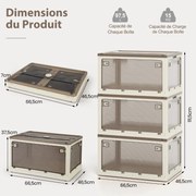 Caixas de armazenamento dobráveis ​​de 292 L, pacote com 3 caixas de armazenamento empilháveis ​​com tampas - amarelo