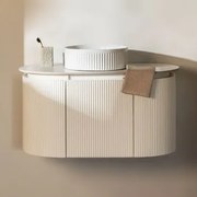Conjunto De Móvel De Casa De Banho Suspenso Em Madeira Carsone Branco & Sem Unidade Auxiliar & Cerâmica Redonda Riscas Brancas Ø36 Cm - Sklum