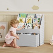 Estante infantil com vários compartimentos, com 3 níveis de prateleiras e uma gaveta, 62,5 L x 30 L x 70 A cm, cinzenta