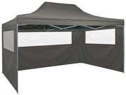 vidaXL Tenda dobrável profissional festas 3 paredes 3x4m aço antracite