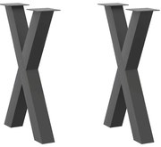 vidaXL Pés para mesa de jantar em formato de X, 2 peças, antracite, 60x(72-73) cm, aço