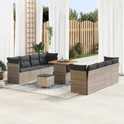 vidaXL Conjunto de Sofá de Jardim com 11 Peças e Almofadas em Rattan Sintético Cinza e Acácia