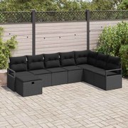 vidaXL Conjunto de Sofás de Jardim em 8 Peças com Almofadas Pretas de Rattan Poliéster