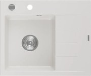 Mexen Ben lava-loiça de granito de 1 cuba com escorredor, esquerdo 600 x 500 mm, branco, sifão cromado - 6522605000-20
