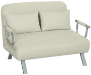 HOMCOM Sofá Cama de 2 Lugares Estofado em Camurça Sintética com Encosto Ajustável em 5 Níveis e 2 Almofadas 111x80x78 cm Bege | Aosom Portugal