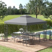 Pérgola de Jardim 3x3 m com Teto Duplo Estrutura de Aço 8 Orifícios de Drenagem Resistente à Água Pérgola para Exterior Cinzento