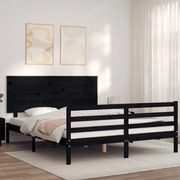 Estrutura de cama com cabeceira 160x200 cm madeira maciça preto