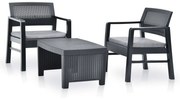 Conjunto lounge para jardim 3 pcs plástico antracite