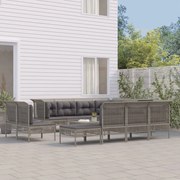 12 pcs conjunto lounge de jardim c/ almofadões vime PE cinzento