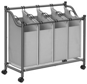 Separador de roupas com rodinhas SONGMICS, Cesto de roupas com 4 sacos removíveis, Cesto de roupas, Carrinho de roupas, para lavanderia, quarto, banheiro, 4 x 35L, Cinza LSF005GS