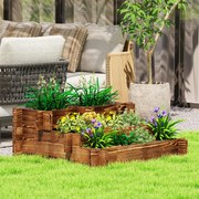 Caixa de Plantio de Madeira de 3 Níveis com Malha Geotextil para Cultivos de Plantas Flores Exterior 93x93x35 cm Carbonizado
